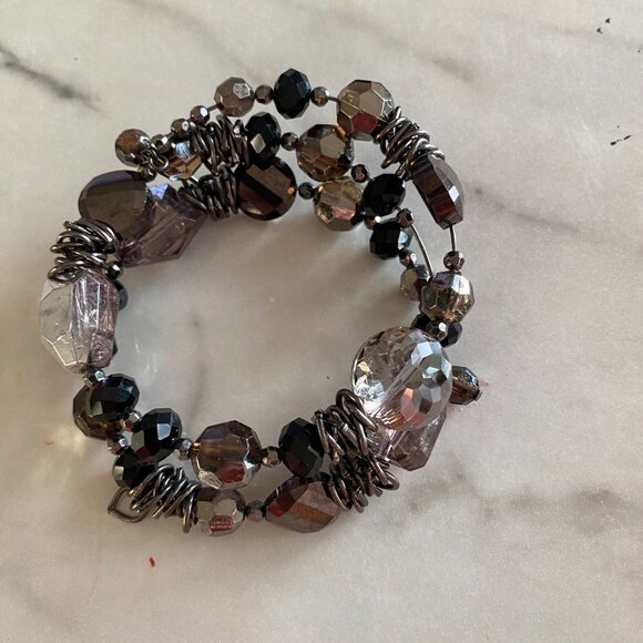 Black and Grey Gemstone  20" Necklace with Wrap beaded Bracelet - Picture 2 of 5